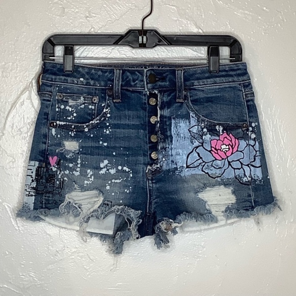 Vintage AE  hi rise festival Distressed “I love ya”  jean shorts SZ 8 EUC - Picture 14 of 14